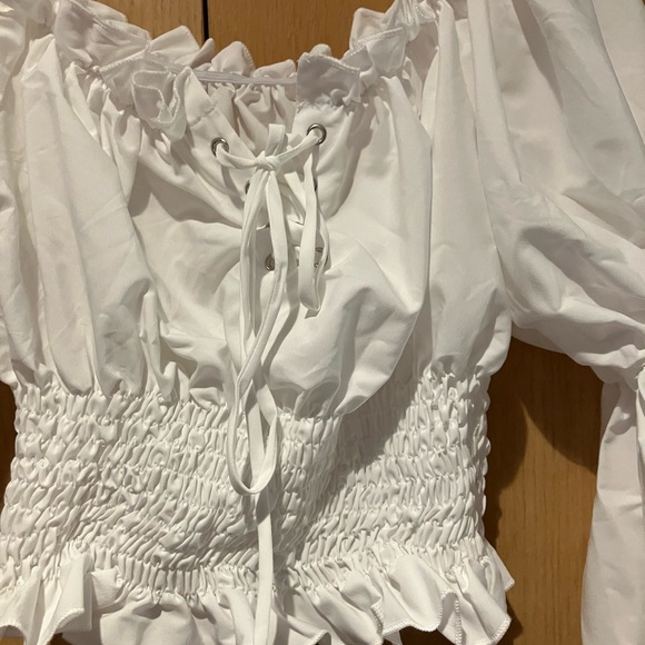 White Off-Shoulder Smocked Women's Top - Picture 2 of 3